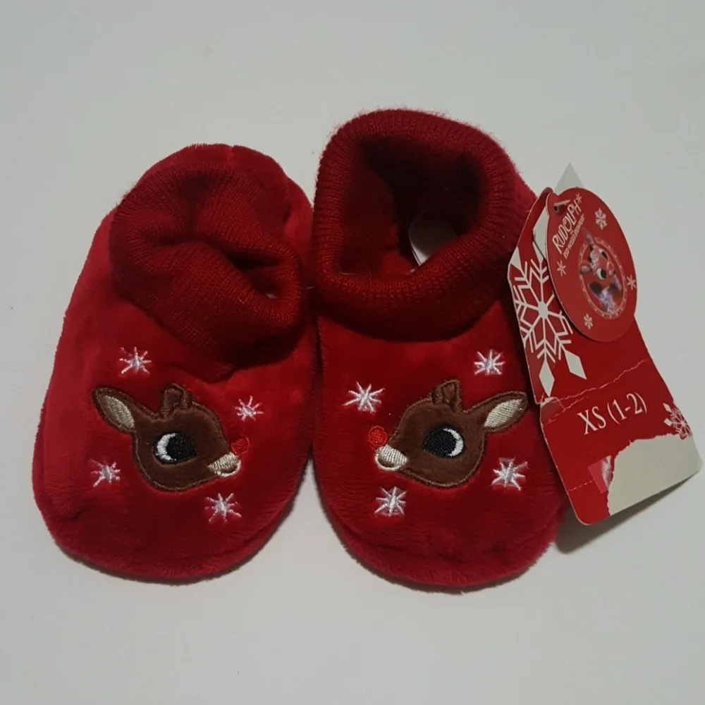 Christmas Rudolph Baby Slippers Size XS 1-2